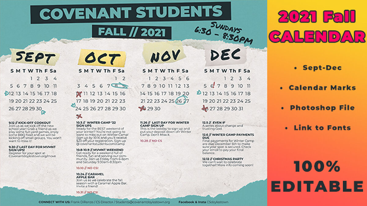 Fall Calendar 2021 | Admin Tools | Download Youth Ministry