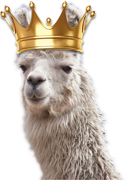 Llarry the Llama wearing a gold crown