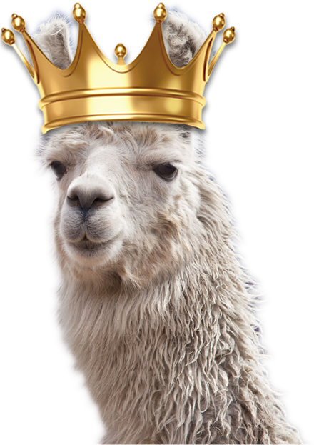 Llarry the Llama wearing a gold crown